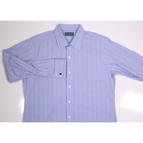 Martin Greenfield Custom Tailored Blue Yellow Plaid FC Dress Shirt (42) 16.5-32 - Picture 3 of 7